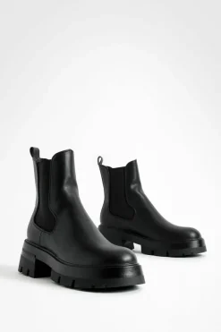 Chunky Boots|All Boots*boohoo Cleated Sole Chunky Chelsea Boots black