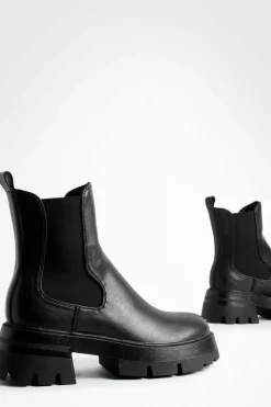 Chunky Boots|All Boots*boohoo Cleated Sole Chunky Chelsea Boots black