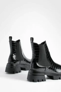 Chunky Boots|All Boots*boohoo Cleated Sole Chunky Chelsea Boots black