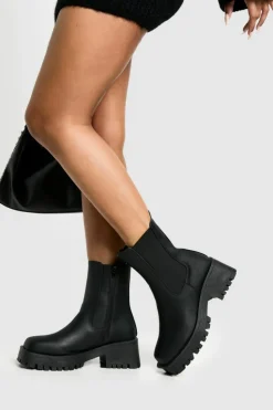 Chunky Boots|All Boots*boohoo Cleated Sole Chunky Chelsea Boots black