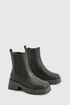 Chunky Boots|All Boots*boohoo Cleated Sole Chunky Chelsea Boots black