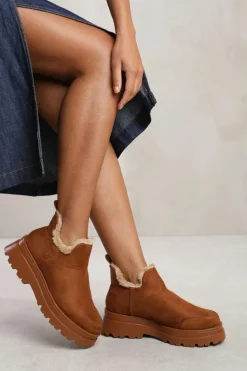 Chunky Boots|All Boots*Where's That From Cleo' Low Ankle Boot With Faux Fur Lining And Chunky Soles Brown