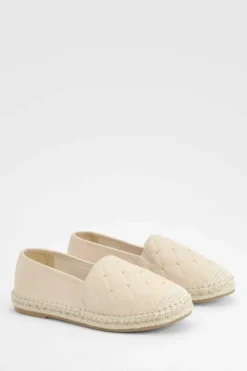Sandals*boohoo Closed Toe Quilted Stud Detail Espadrilles nude