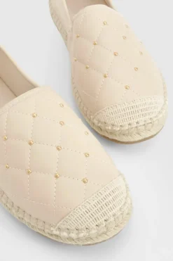 Sandals*boohoo Closed Toe Quilted Stud Detail Espadrilles nude
