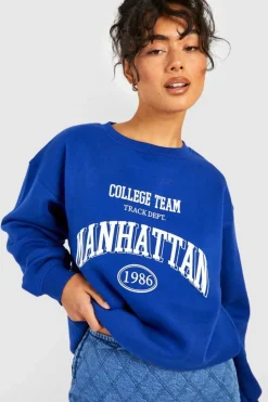 Sweatshirts|Hoodies & Sweatshirts*boohoo Tall Manhattan Slogan Sweatshirt cobalt