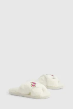 Slippers|Slippers*boohoo Cocktail Applique Fluffy Slippers white