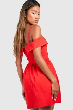 Skater Dresses*boohoo Cold Shoulder Milkmaid Mini Dress red