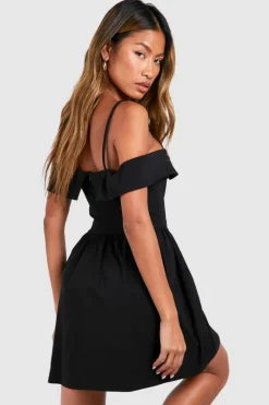 Skater Dresses*boohoo Cold Shoulder Milkmaid Mini Dress black