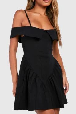Skater Dresses*boohoo Cold Shoulder Milkmaid Mini Dress black