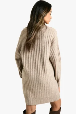 Jumper Dresses|Jumper Dresses*boohoo Collar Detail Cosy Knitted Jumper Dress camel