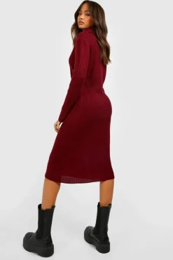 Jumper Dresses|Jumper Dresses*boohoo Collared Knitted Maxi Dress berry
