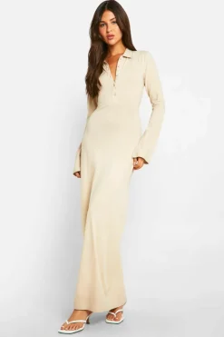 Shirt Dresses*boohoo Collared Long Sleeve Shirt Dress stone