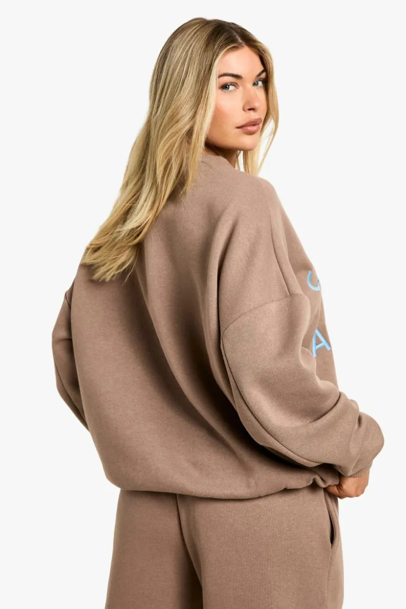 Sweatshirts|Hoodies & Sweatshirts*boohoo Colorado Athletics Embroidered Crew Neck Oversized Sweatshirt taupe