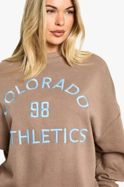 Sweatshirts|Hoodies & Sweatshirts*boohoo Colorado Athletics Embroidered Crew Neck Oversized Sweatshirt taupe