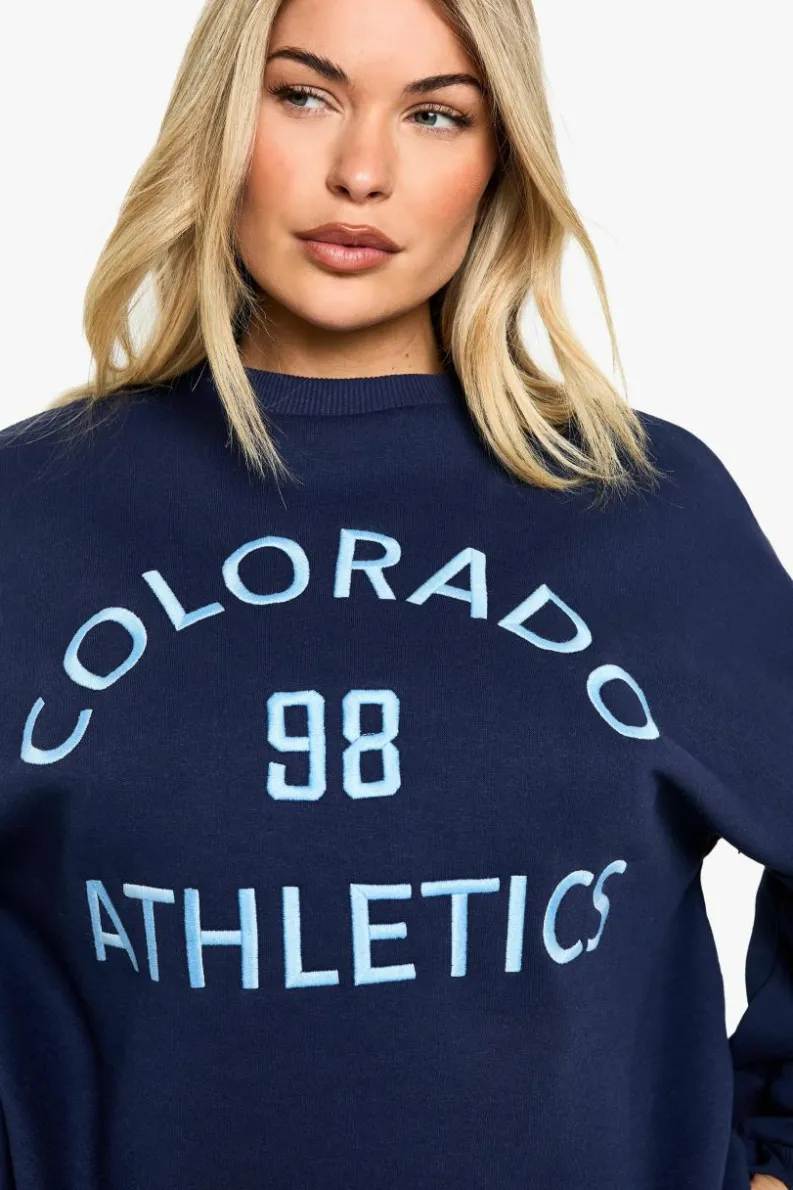 Sweatshirts|Hoodies & Sweatshirts*boohoo Colorado Athletics Embroidered Crew Neck Oversized Sweatshirt navy
