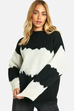 Oversized Jumpers|Jumpers*boohoo Colour Block Abstract Stripe Oversized Jumper black