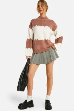 Oversized Jumpers*boohoo Colour Block Abstract Stripe Oversized Jumper terracotta