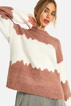 Oversized Jumpers*boohoo Colour Block Abstract Stripe Oversized Jumper terracotta