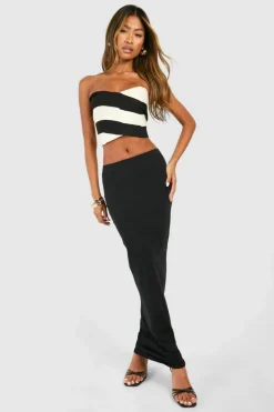 Knitted Tops*boohoo Colour Block Compact Knit Bandeau Top black
