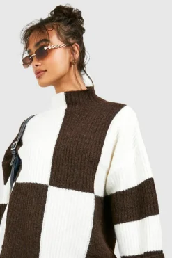 Oversized Jumpers|Jumpers*boohoo Colour Block High Neck Jumper chocolate