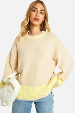 Oversized Jumpers|Jumpers*boohoo Colour Block Oversized Jumper camel