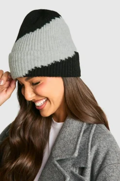 Earmuffs|Hats & Gloves*boohoo Colour Block Ribbed Beanie black