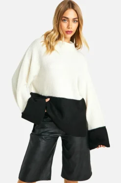 Oversized Jumpers|Jumpers*boohoo Colour Block Roll Neck Jumper ivory