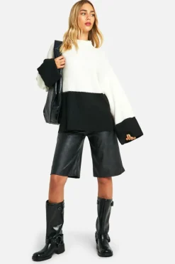 Oversized Jumpers|Jumpers*boohoo Colour Block Roll Neck Jumper ivory