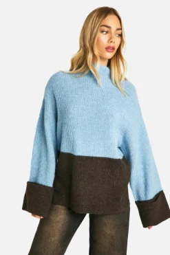 Oversized Jumpers|Jumpers*boohoo Colour Block Roll Neck Jumper chocolate