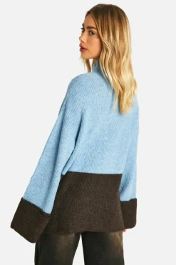 Oversized Jumpers|Jumpers*boohoo Colour Block Roll Neck Jumper chocolate