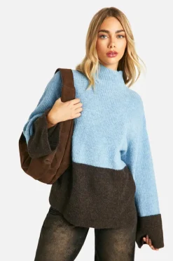 Oversized Jumpers|Jumpers*boohoo Colour Block Roll Neck Jumper chocolate