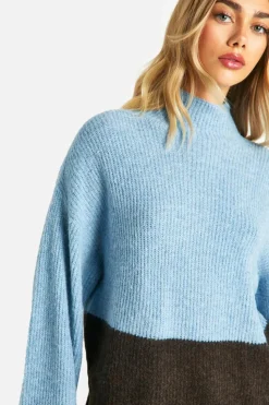 Oversized Jumpers|Jumpers*boohoo Colour Block Roll Neck Jumper chocolate