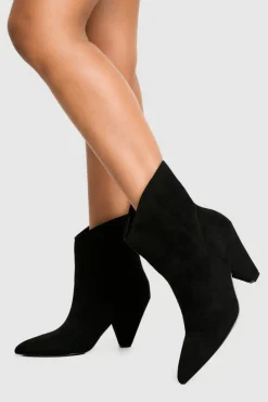 Heeled Boots|Ankle Boots*boohoo Cone Heel Pointed Ankle Boots black