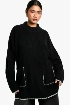 Oversized Jumpers|Jumpers*boohoo Contast Trim Oversized Jumper black