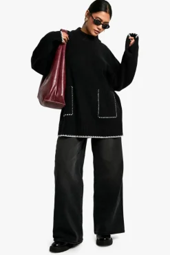 Oversized Jumpers|Jumpers*boohoo Contast Trim Oversized Jumper black