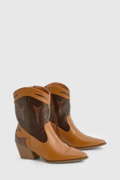 Cowboy Boots|Ankle Boots*boohoo Contrast ankle western boot brown