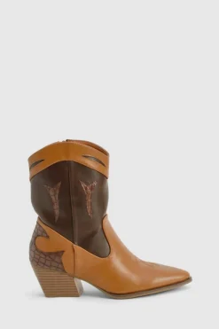 Cowboy Boots|Ankle Boots*boohoo Contrast ankle western boot brown
