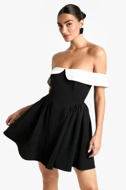 Skater Dresses*boohoo Contrast Bardot Structured Skater Dress black