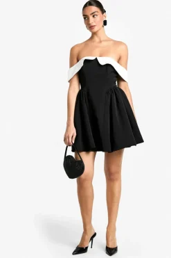 Skater Dresses*boohoo Contrast Bardot Structured Skater Dress black