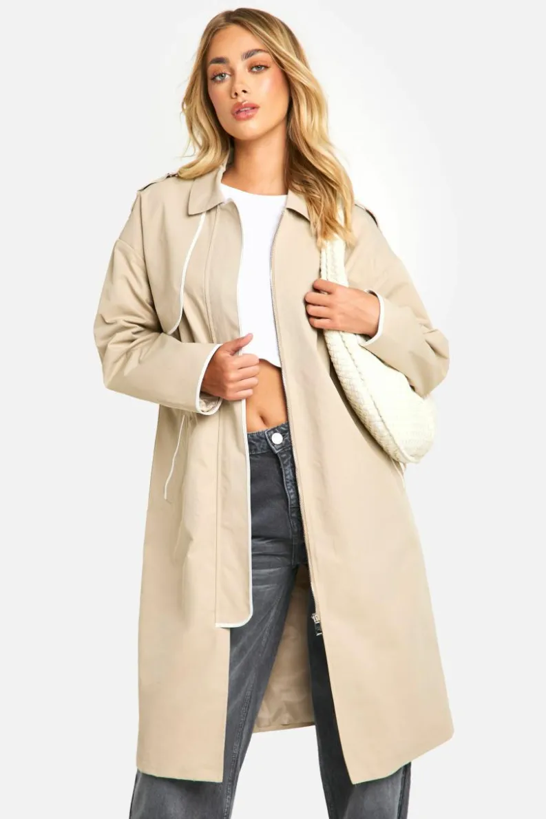 Up To 80% Off Winter Warmers|Trench Coats*boohoo Contrast Binding Detail Trench Coat light beige
