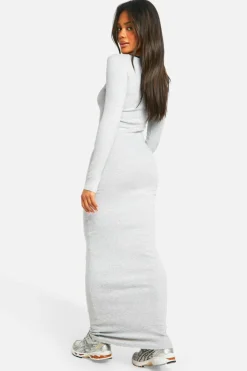 Bodycon Dresses*boohoo Contrast Binding Notch Detail Maxi Dress grey marl