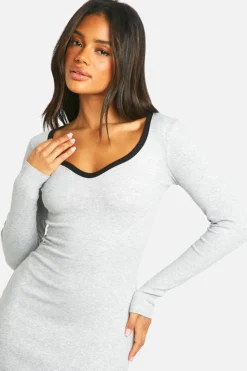 Bodycon Dresses*boohoo Contrast Binding Notch Detail Maxi Dress grey marl