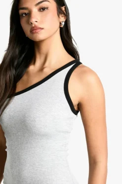 Bodycon Dresses*boohoo Contrast Binding One Shoulder Midaxi Dress grey marl