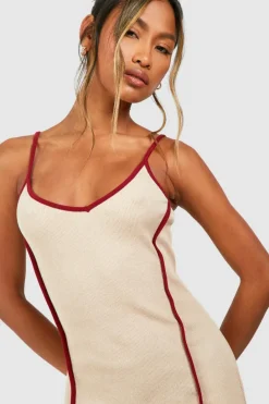 Bodycon Dresses*boohoo Contrast Binding V Neck Mini Dress baby pink