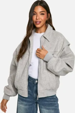 Up To 80% Off Winter Warmers|Wool Look Coats*boohoo Contrast Blanket Stitch Wool Look Jacket grey marl