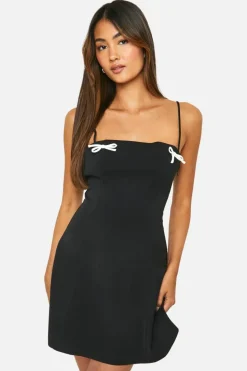 Cami Dresses*boohoo Contrast Bow Cami Slip Dress black