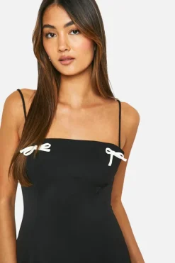 Cami Dresses*boohoo Contrast Bow Cami Slip Dress black
