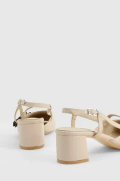 Ballet Flats|Flats*boohoo Contrast Bow Detail Low Block Heel Slingback Ballets nude