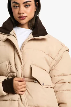 Up To 80% Off Winter Warmers|Puffer Jackets*boohoo Contrast Collar Oversized Puffer Jacket stone