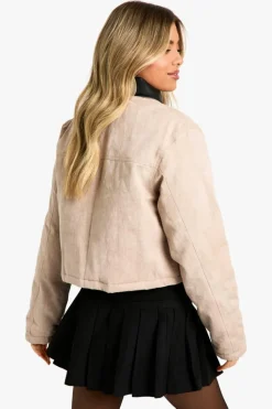 Up To 80% Off Winter Warmers|Coats & Jackets*boohoo Contrast Collar Washed Look Barn Jacket stone